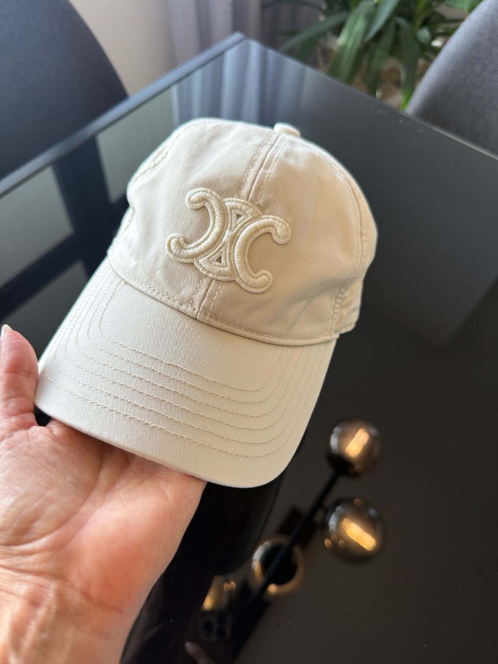 Celine Triomphe Logo Baseball Cap Beige | Designer Luxury Hat